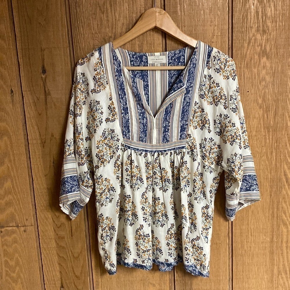 LUCKY Brand 100% Viscose BoHo Peasant Top Size S